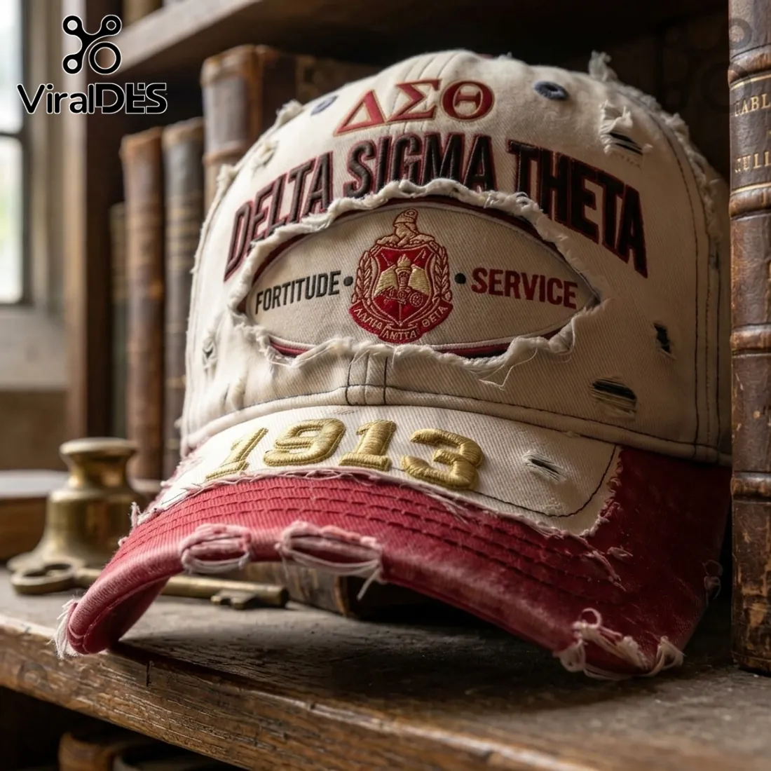 Delta Sigma Theta Sisterhood Embroidered Distressed Baseball Cap Delta Sigma Theta Sisterhood Embroidered Distressed Baseball Cap