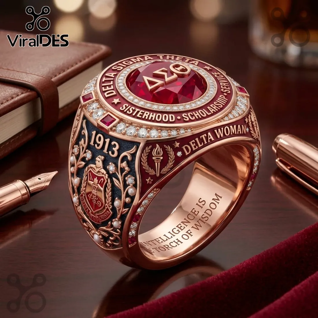 Delta Sigma Theta Sorority Crest Rose Gold Ring Delta Sigma Theta Sorority Crest Rose Gold Ring
