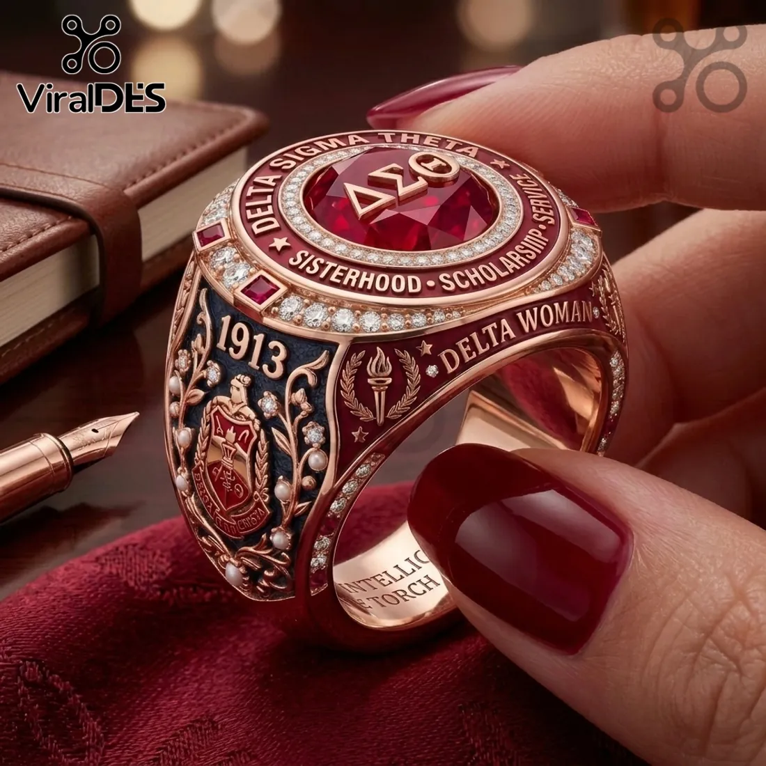 Delta Sigma Theta Sorority Crest Rose Gold Ring Delta Sigma Theta Sorority Crest Rose Gold Ring