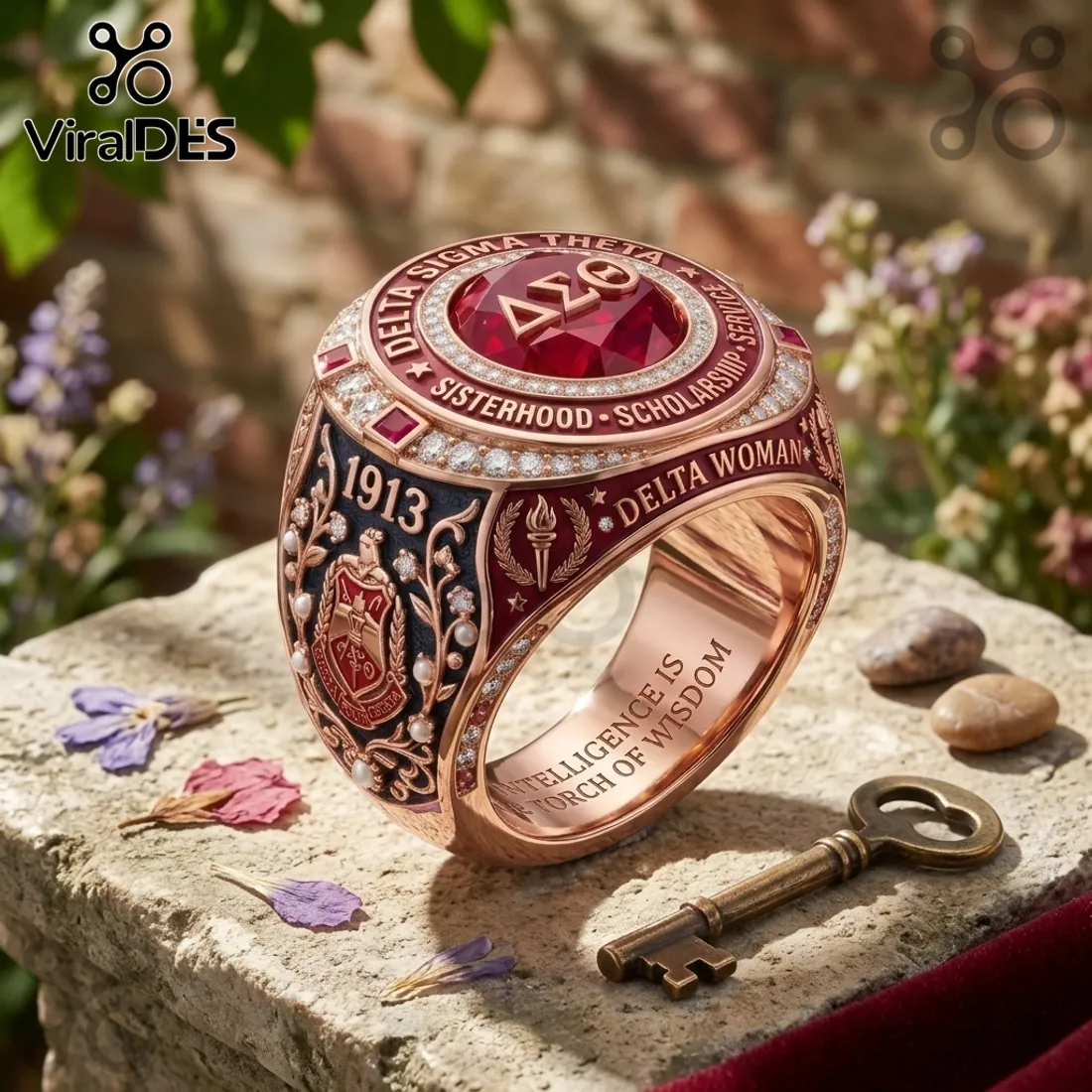 Delta Sigma Theta Sorority Crest Rose Gold Ring Delta Sigma Theta Sorority Crest Rose Gold Ring