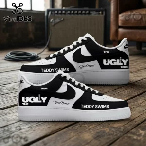 Teddy Swims The Ugly Tour 2026 Air Force 1 sneakers featuring black and white panels with custom tour branding.