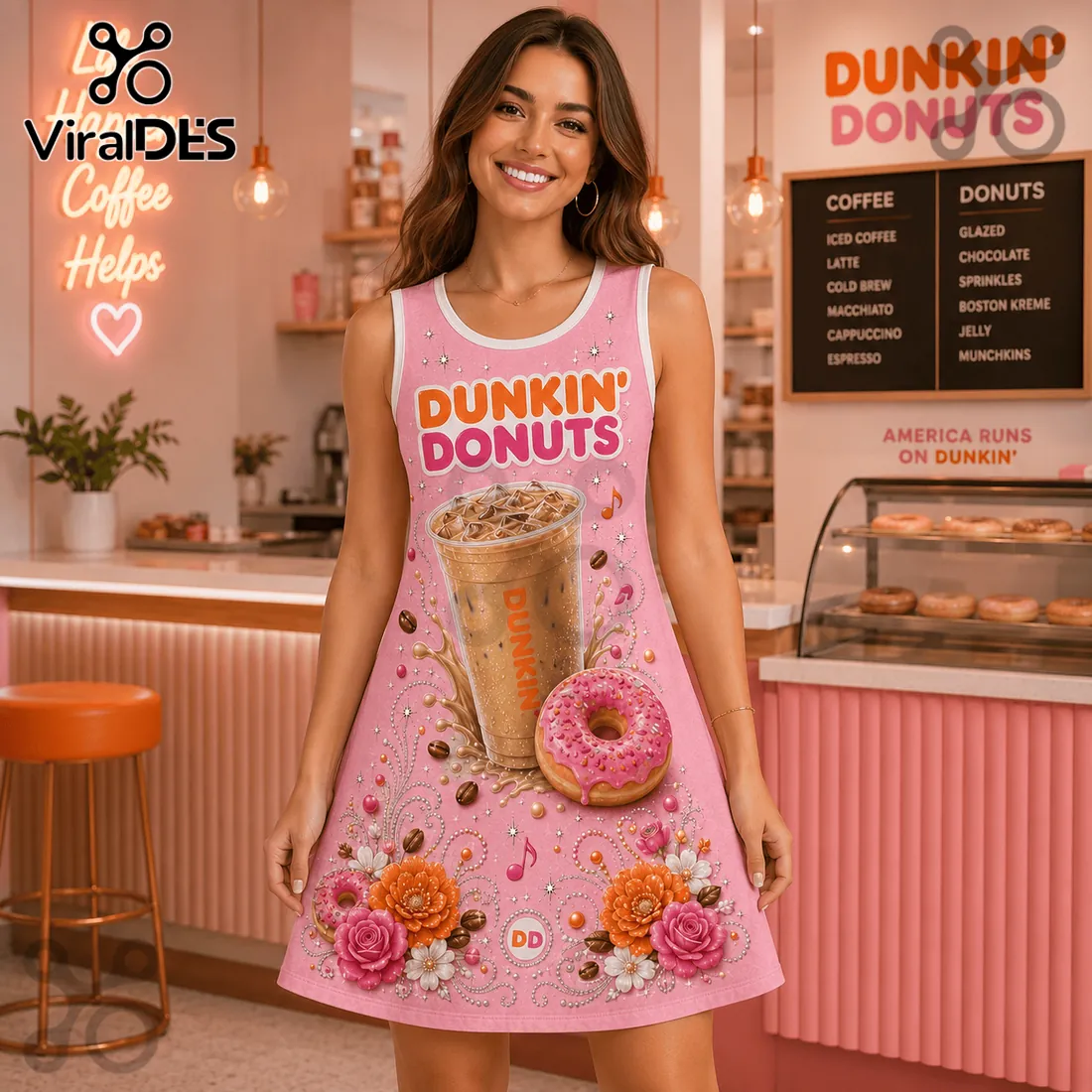 Dunkin Donuts Pink Floral Sleeveless Dress Dunkin Donuts Pink Floral Sleeveless Dress