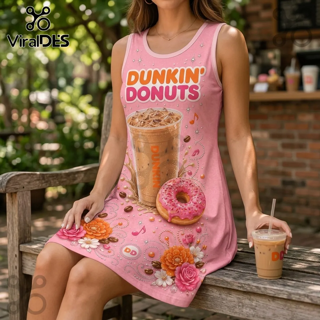 Dunkin Donuts Pink Floral Sleeveless Dress Dunkin Donuts Pink Floral Sleeveless Dress