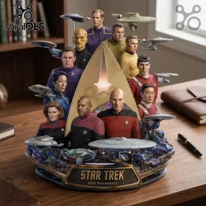 Star Trek 60th Anniversary Premium Acrylic Plaque featuring central delta emblem surrounded by iconic franchise captains.
