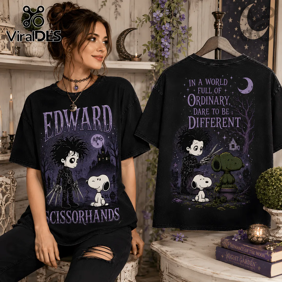 Edward Scissorhands x Snoopy Halloween Black T-Shirt Edward Scissorhands x Snoopy Halloween Black T-Shirt