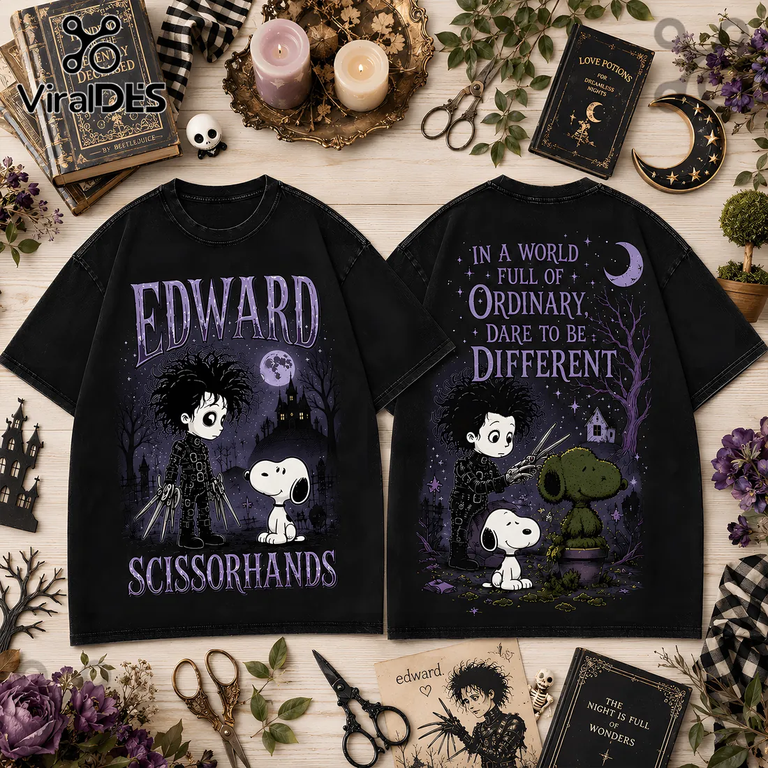 Edward Scissorhands x Snoopy Halloween Black T-Shirt Edward Scissorhands x Snoopy Halloween Black T-Shirt