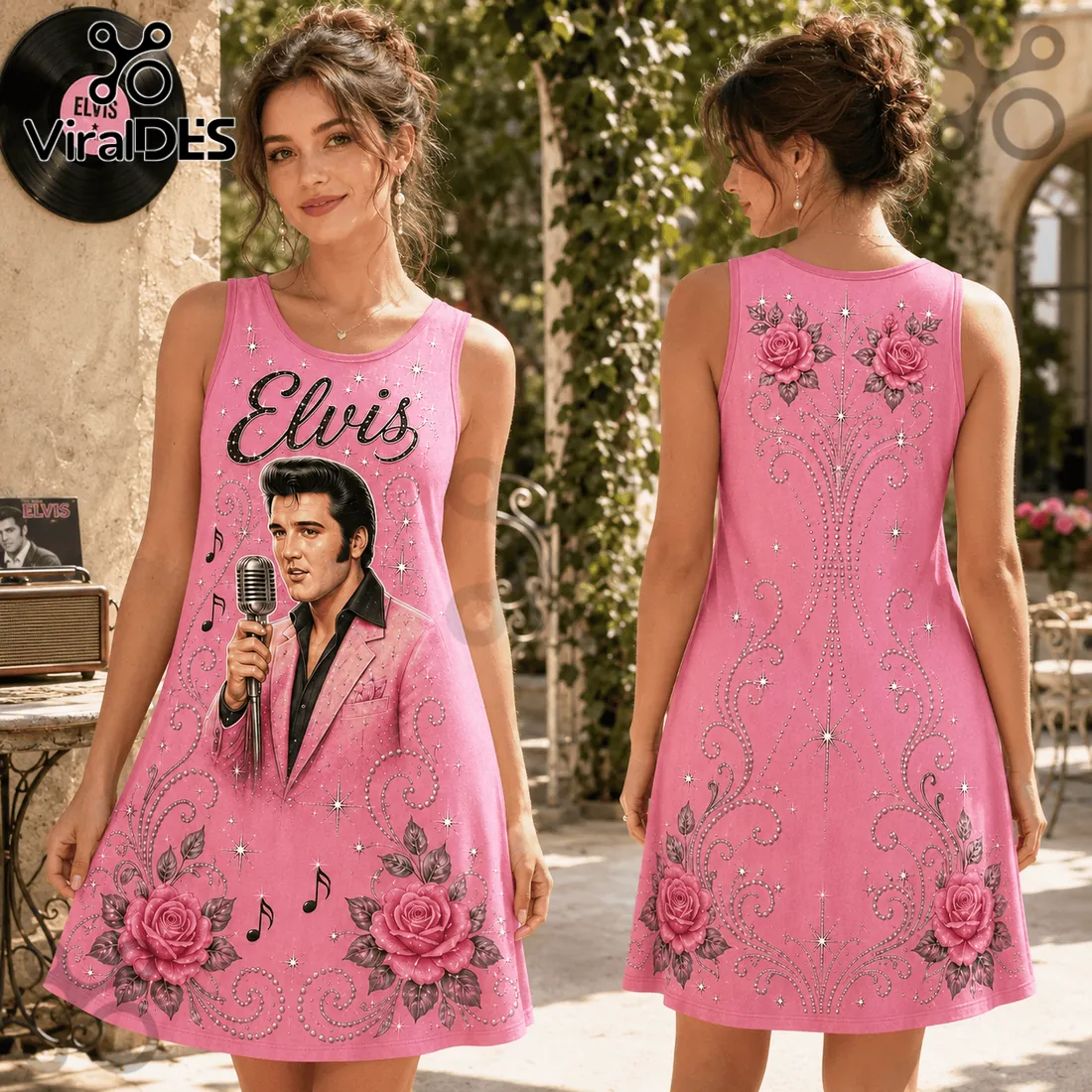 Elvis Presley Pink Rose Floral Tank Dress Elvis Presley Pink Rose Floral Tank Dress
