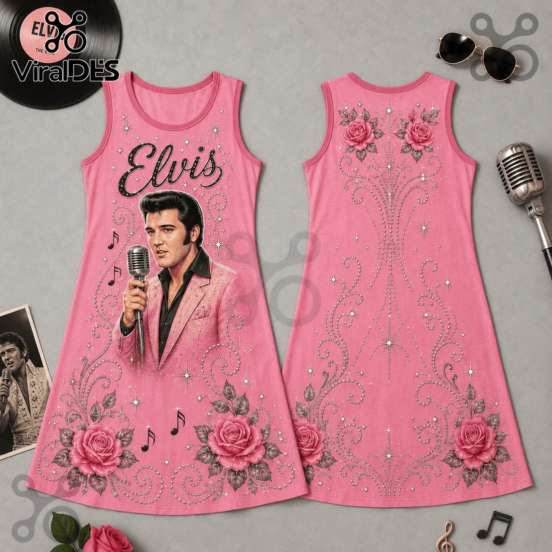 Elvis Presley Pink Rose Floral Tank Dress Elvis Presley Pink Rose Floral Tank Dress