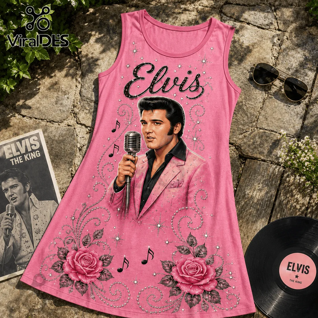 Elvis Presley Pink Rose Floral Tank Dress Elvis Presley Pink Rose Floral Tank Dress