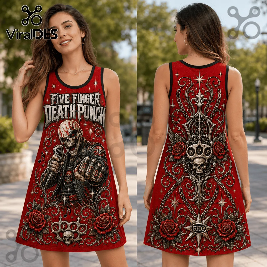 Five Finger Death Punch Red Skull Sleeveless Dress Five Finger Death Punch Red Skull Sleeveless Dress