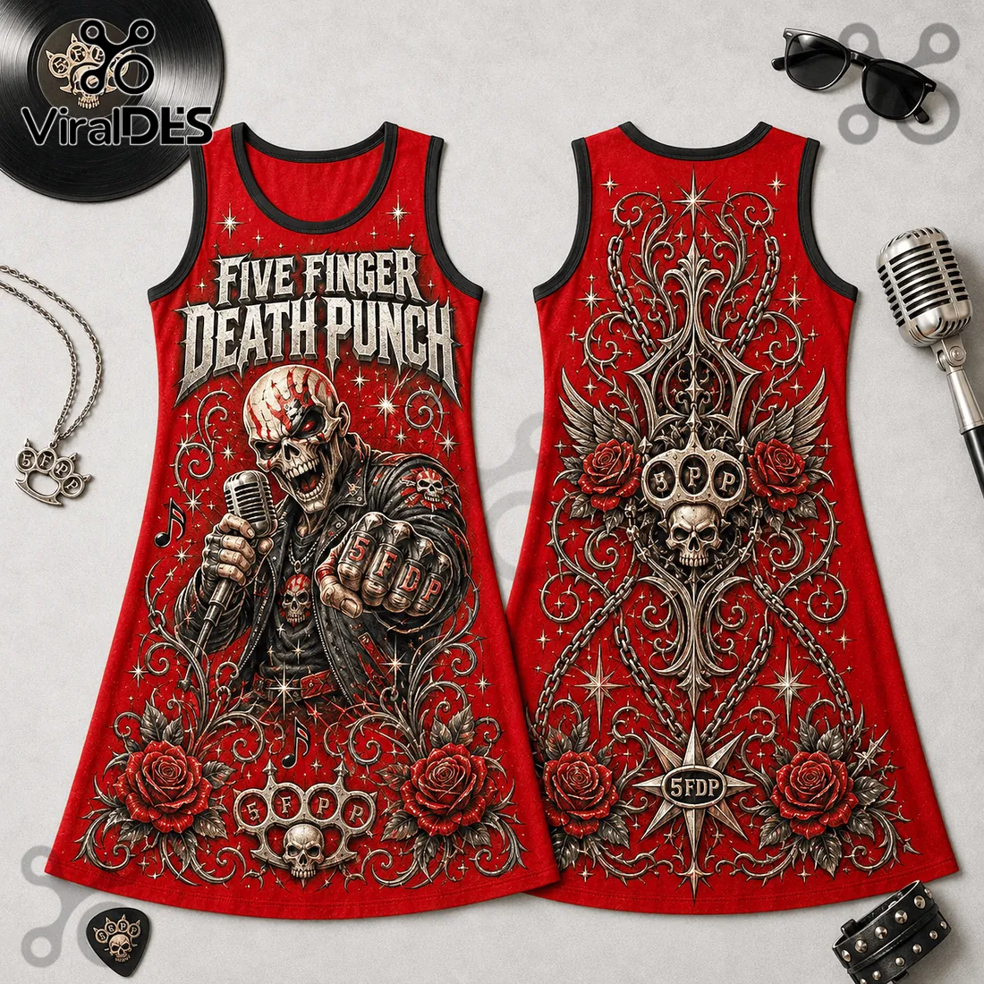 Five Finger Death Punch Red Skull Sleeveless Dress Five Finger Death Punch Red Skull Sleeveless Dress