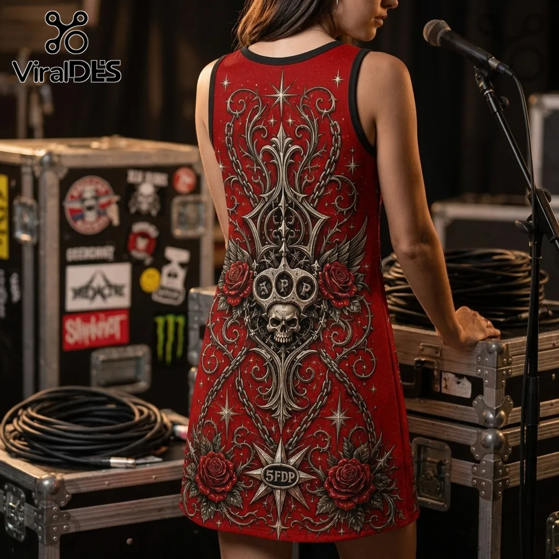 Five Finger Death Punch Red Skull Sleeveless Dress Five Finger Death Punch Red Skull Sleeveless Dress