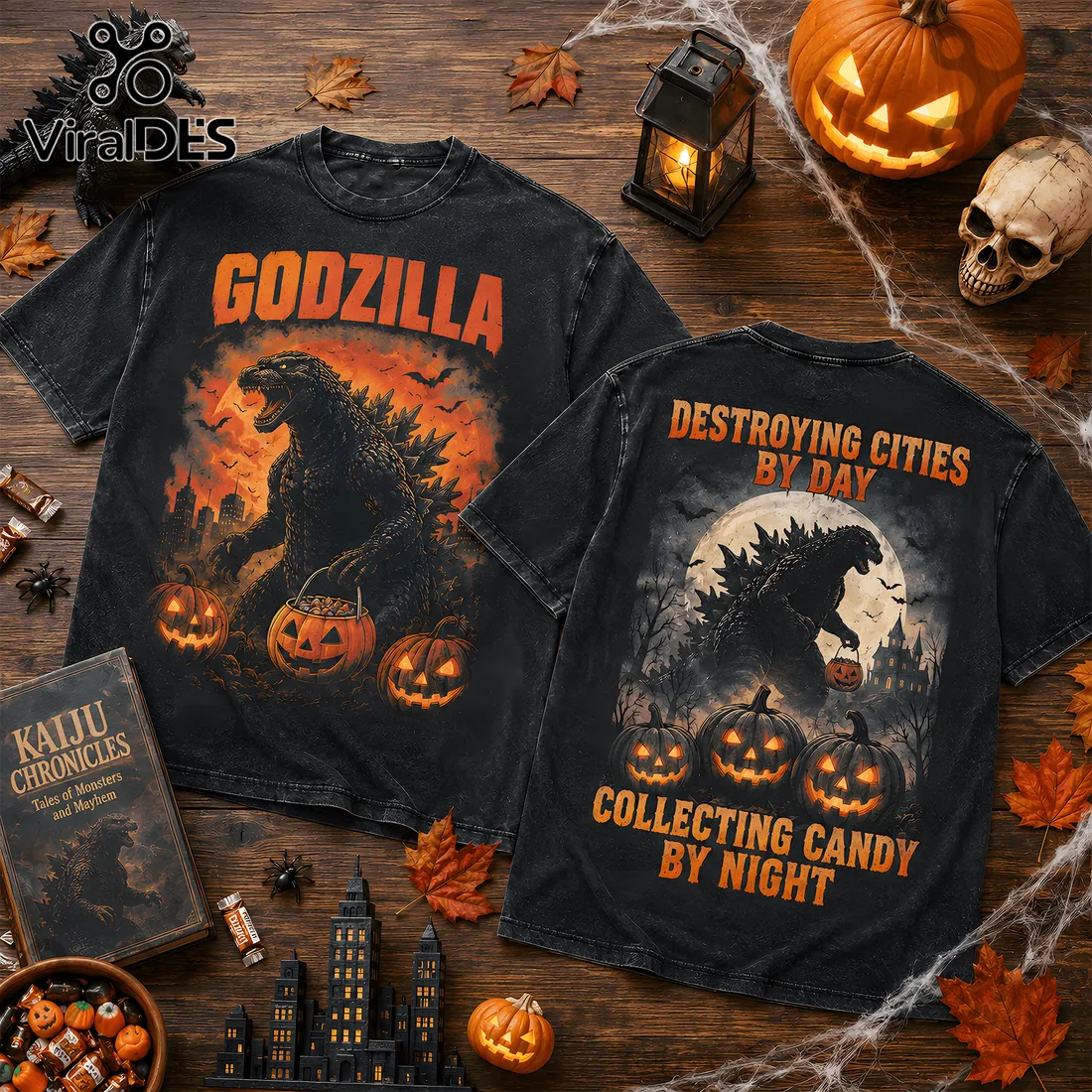 Godzilla Destroying Cities Halloween T-Shirt Godzilla Destroying Cities Halloween T-Shirt