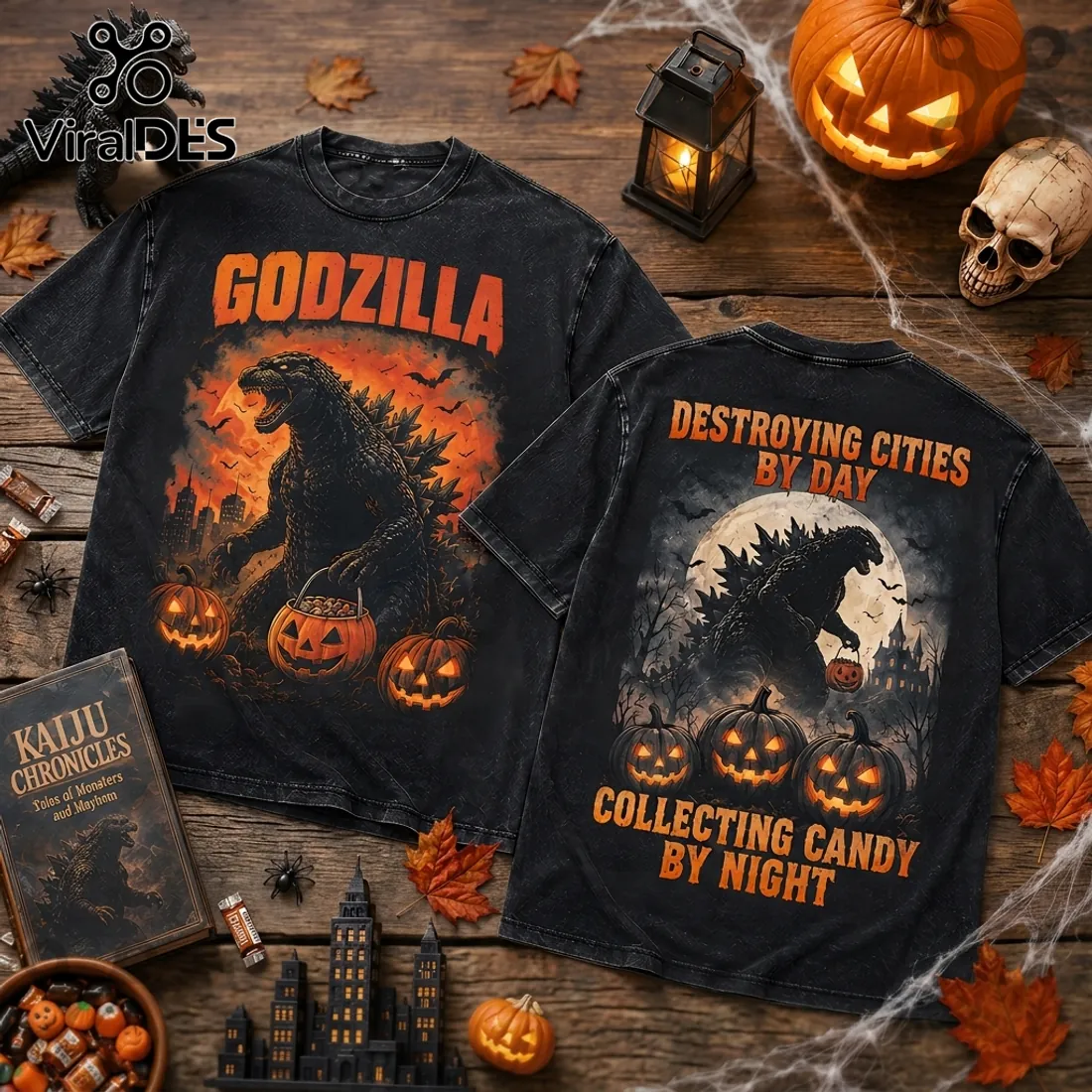 Godzilla Destroying Cities Halloween T-Shirt Godzilla Destroying Cities Halloween T-Shirt