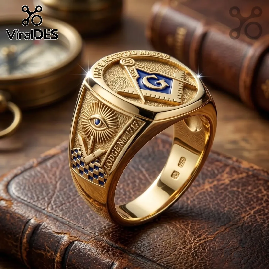 Gold Freemason Square and Compass Master Mason Ring Gold Freemason Square and Compass Master Mason Ring