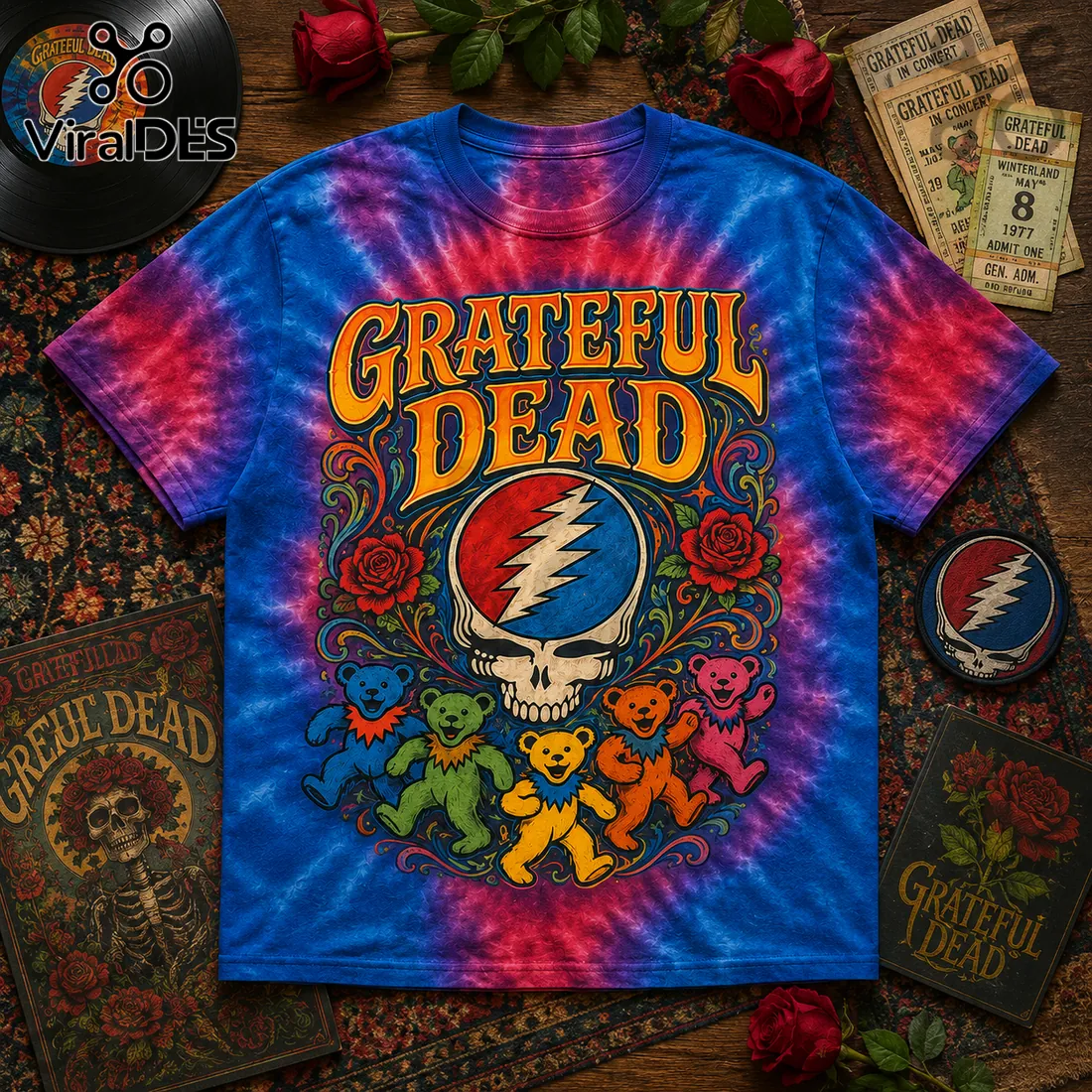 Grateful Dead All Night Long Tie Dye T-Shirt Grateful Dead All Night Long Tie Dye T-Shirt