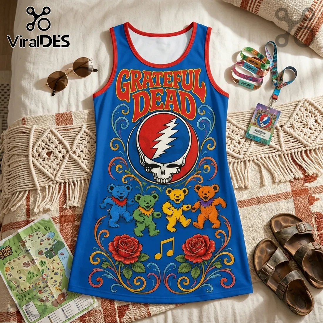 Grateful Dead Dancing Bears Blue Grad Dress Grateful Dead Dancing Bears Blue Grad Dress