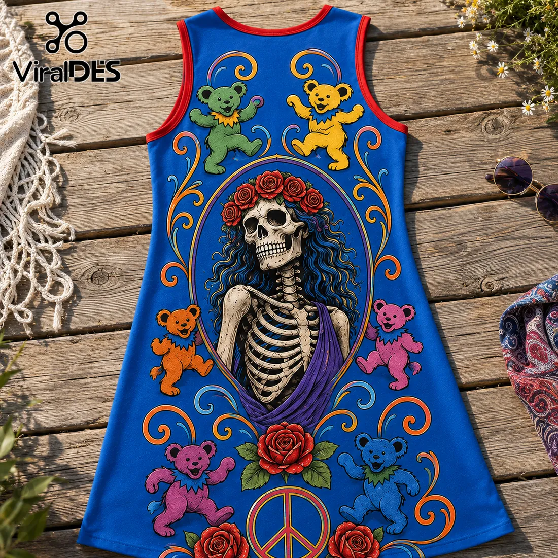 Grateful Dead Dancing Bears Blue Sleeveless Dress Grateful Dead Dancing Bears Blue Sleeveless Dress