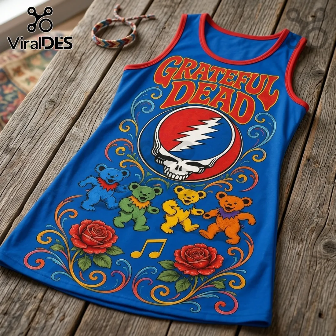 Grateful Dead Dancing Bears Blue Sleeveless Dress Grateful Dead Dancing Bears Blue Sleeveless Dress