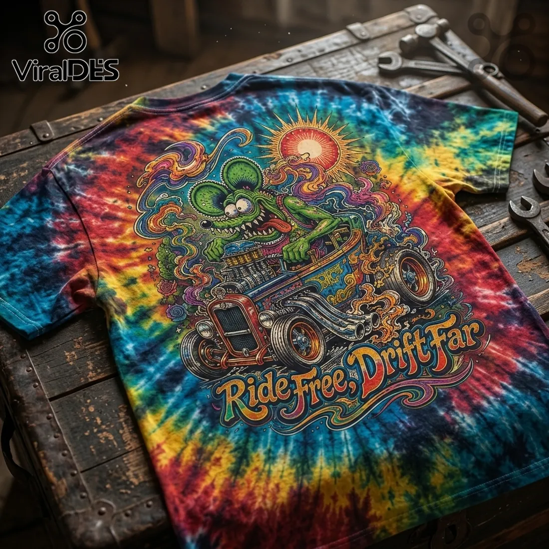 Grateful Dead Tie Dye Rat Hot Rod T-Shirt Grateful Dead Tie Dye Rat Hot Rod T-Shirt