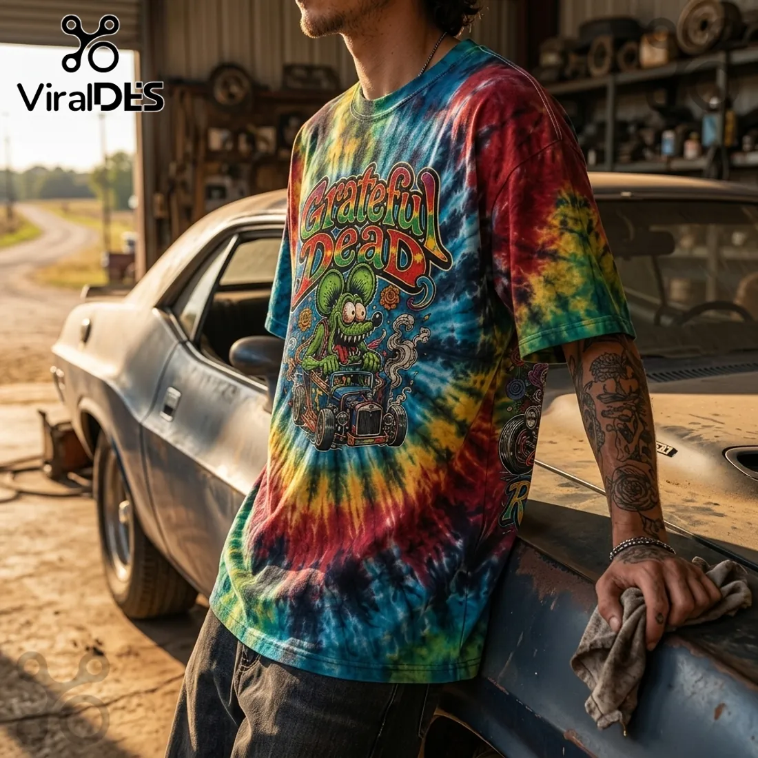 Grateful Dead Tie Dye Rat Hot Rod T-Shirt Grateful Dead Tie Dye Rat Hot Rod T-Shirt