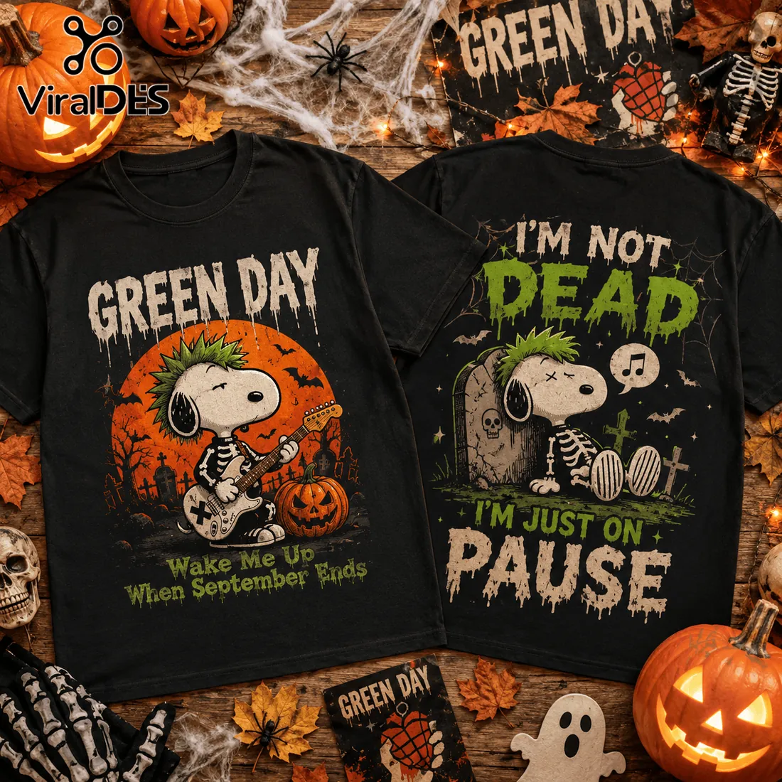 Green Day x Snoopy Halloween Black T-Shirt Green Day x Snoopy Halloween Black T-Shirt