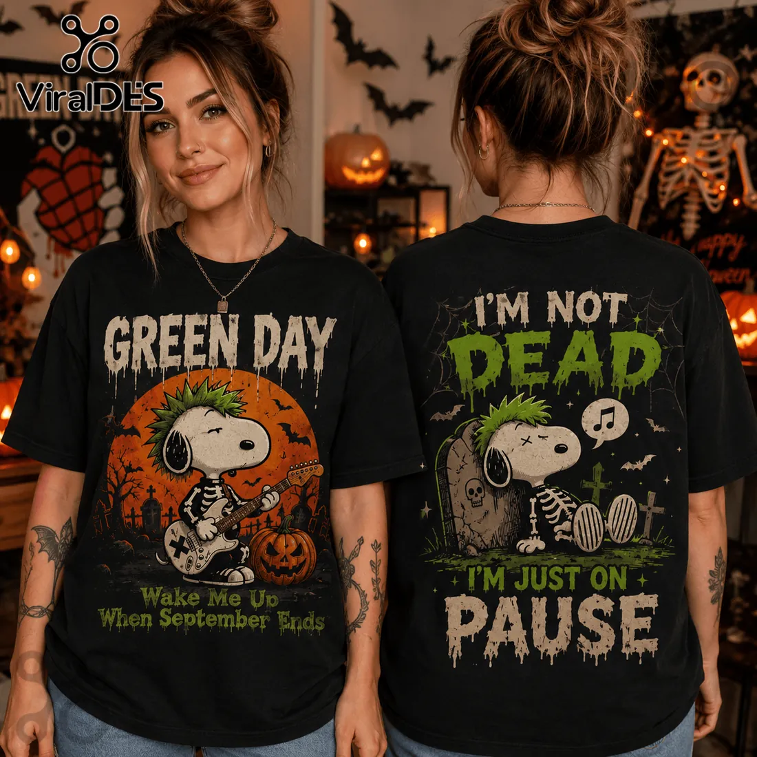 Green Day x Snoopy Halloween Black T-Shirt Green Day x Snoopy Halloween Black T-Shirt