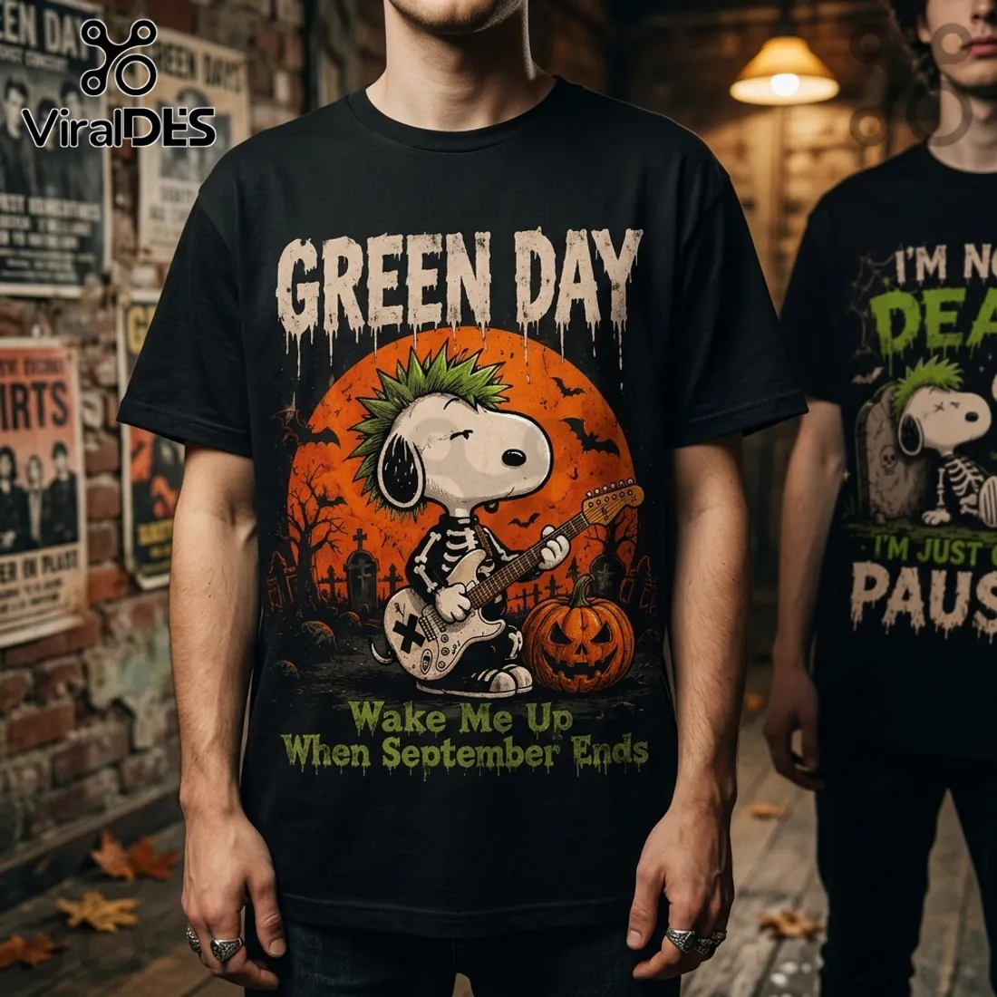 Green Day x Snoopy Halloween Black T-Shirt Green Day x Snoopy Halloween Black T-Shirt