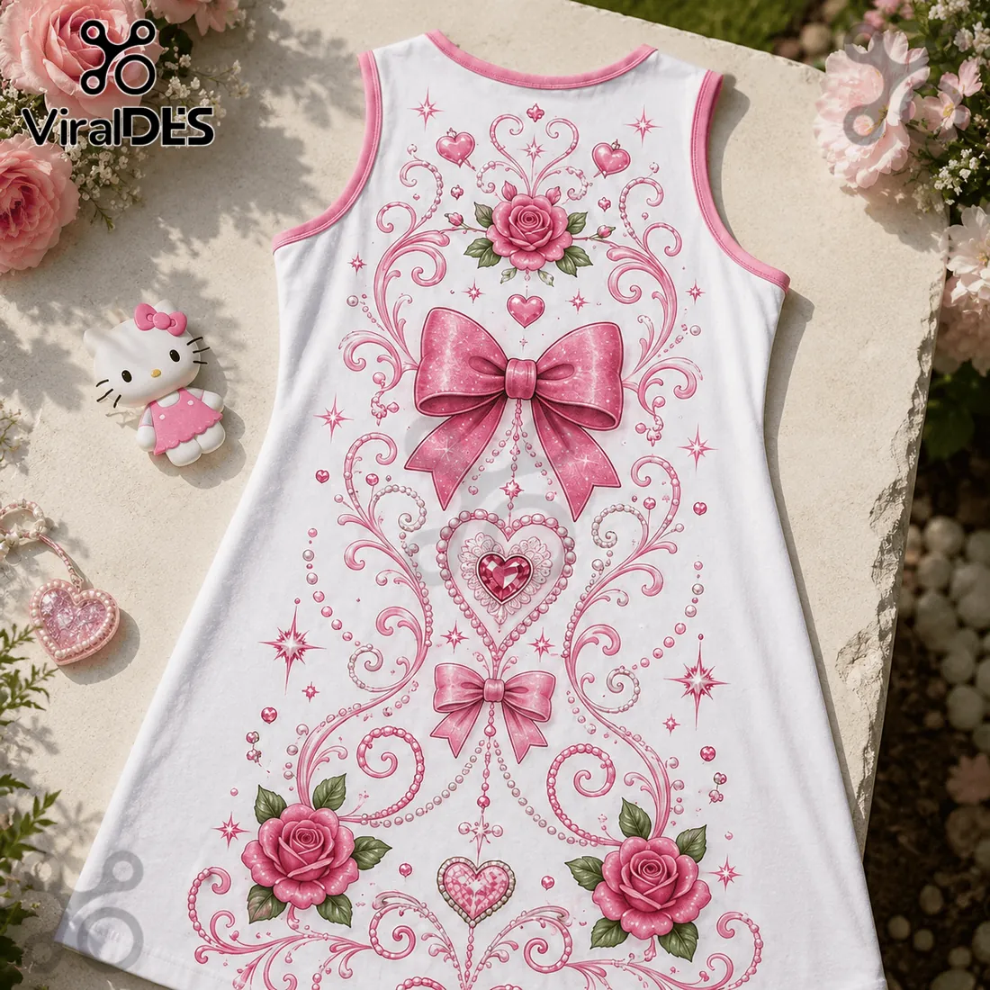 Hello Kitty Pink Rose Floral Sleeveless Tank Dress Hello Kitty Pink Rose Floral Sleeveless Tank Dress