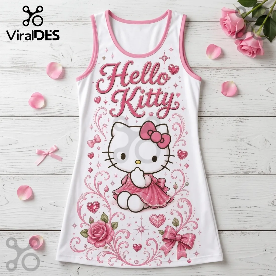 Hello Kitty Pink Rose Floral Sleeveless Tank Dress Hello Kitty Pink Rose Floral Sleeveless Tank Dress