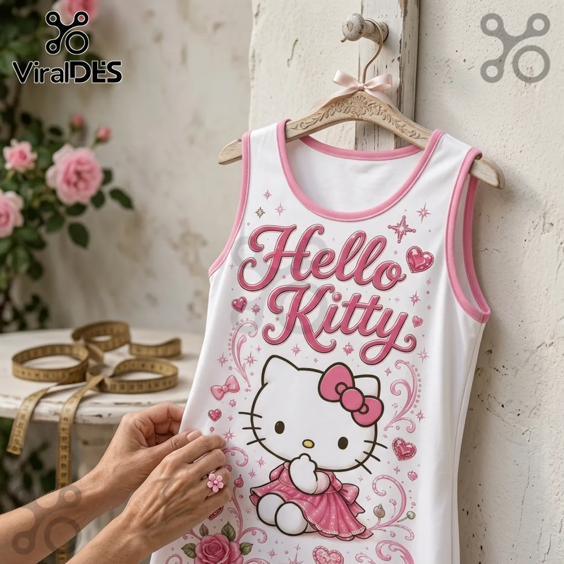 Hello Kitty Pink Rose Floral Sleeveless Tank Dress Hello Kitty Pink Rose Floral Sleeveless Tank Dress