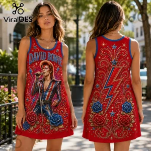 David Bowie Lightning Bolt Red Rose Tank Dress David Bowie Lightning Bolt Red Rose Tank Dress