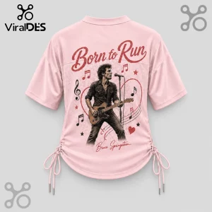 Bruce Springsteen Born to Run Pink Lace-Up Jersey featuring a graphic of the singer with guitar and musical notes.