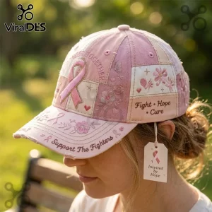 Distressed pink baseball cap featuring breast cancer awareness ribbons, floral embroidery, and Fight Hope Cure text.!