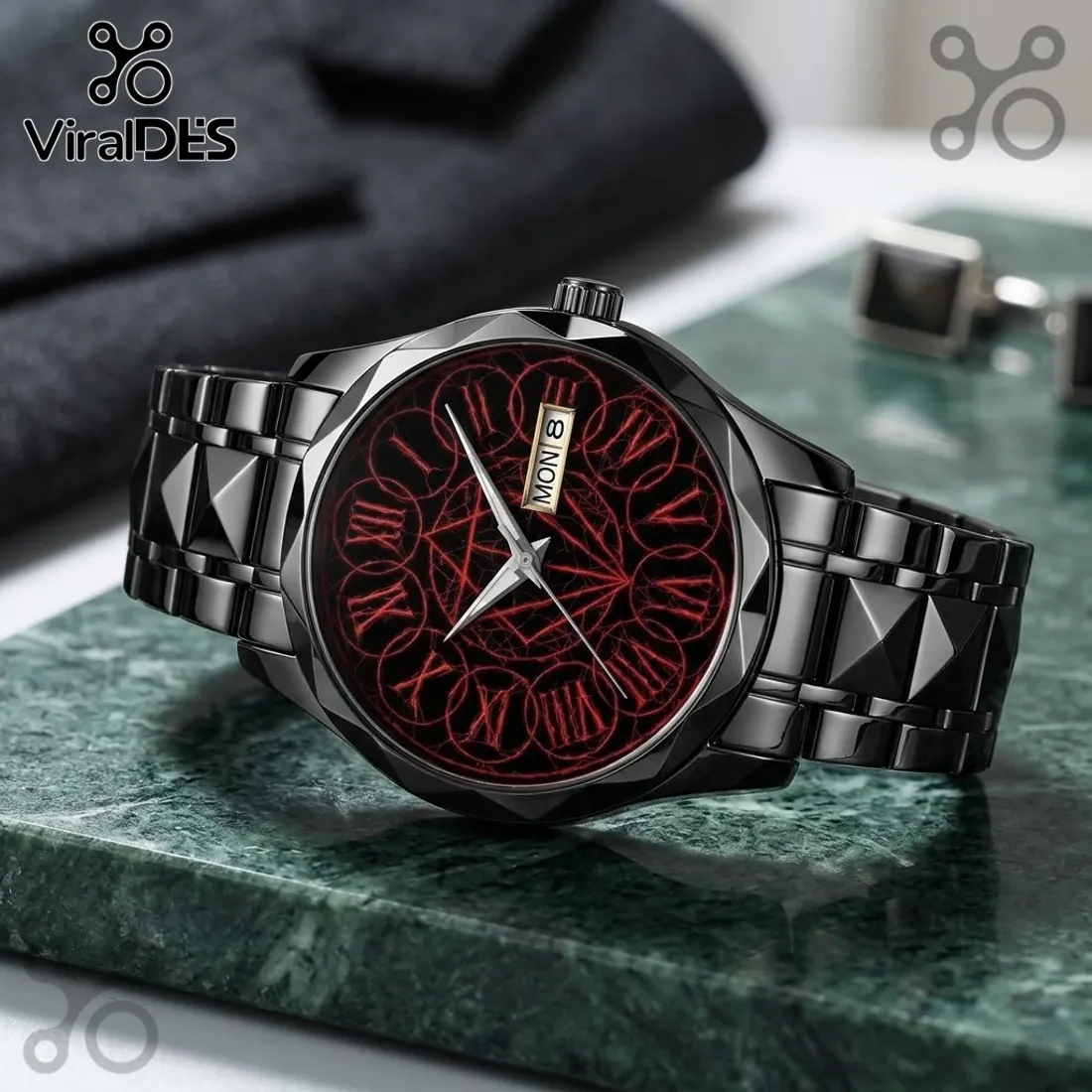 In Flames Black Alloy Roman Numeral Quartz Watch In Flames Black Alloy Roman Numeral Quartz Watch