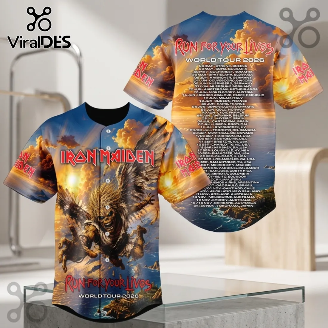 Iron Maiden 2026 Run For Your Lives World Tour Baseball Jersey Iron Maiden 2026 Run For Your Lives World Tour Baseball Jersey