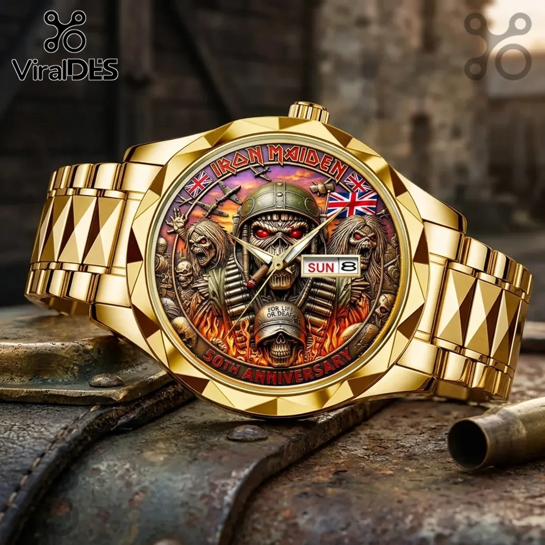 Iron Maiden 50th Anniversary Gold Tone Analog Watch Iron Maiden 50th Anniversary Gold Tone Analog Watch