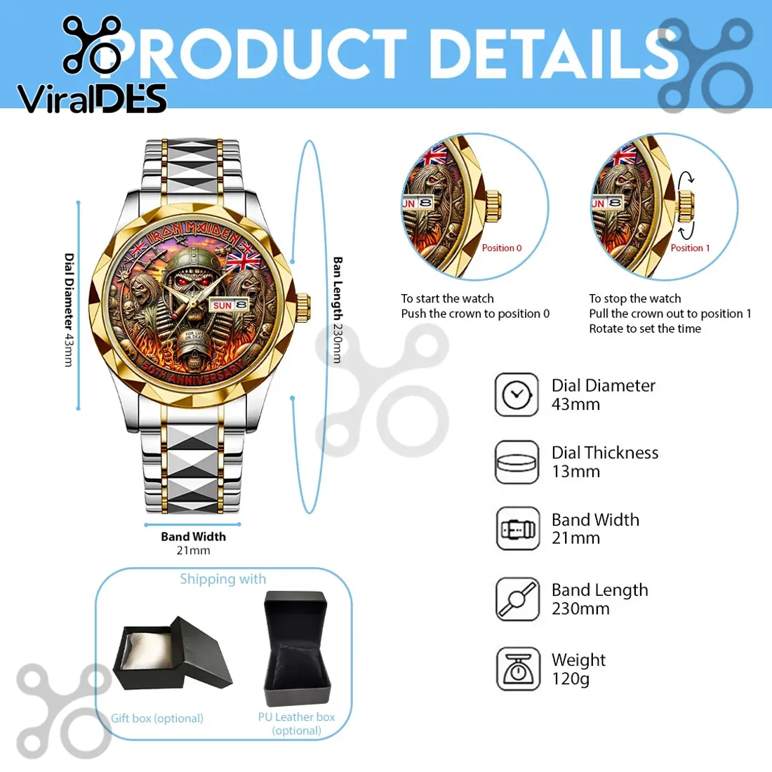 Iron Maiden 50th Anniversary Gold Tone Analog Watch Iron Maiden 50th Anniversary Gold Tone Analog Watch