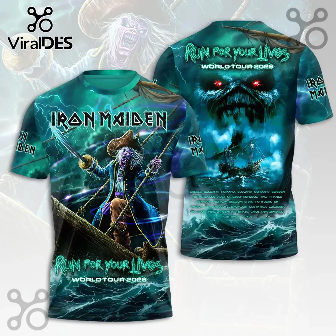 Iron Maiden Eddie Pirate 2026 World Tour T-Shirt Iron Maiden Eddie Pirate 2026 World Tour T-Shirt