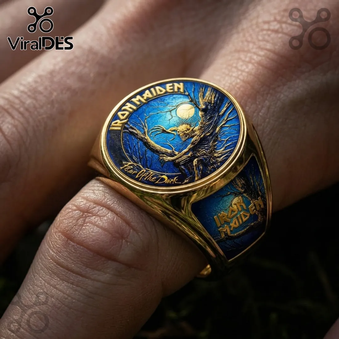 Iron Maiden Fear of the Dark Engraved Gold Ring Iron Maiden Fear of the Dark Engraved Gold Ring