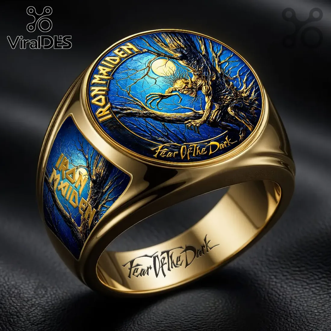 Iron Maiden Fear of the Dark Engraved Gold Ring Iron Maiden Fear of the Dark Engraved Gold Ring