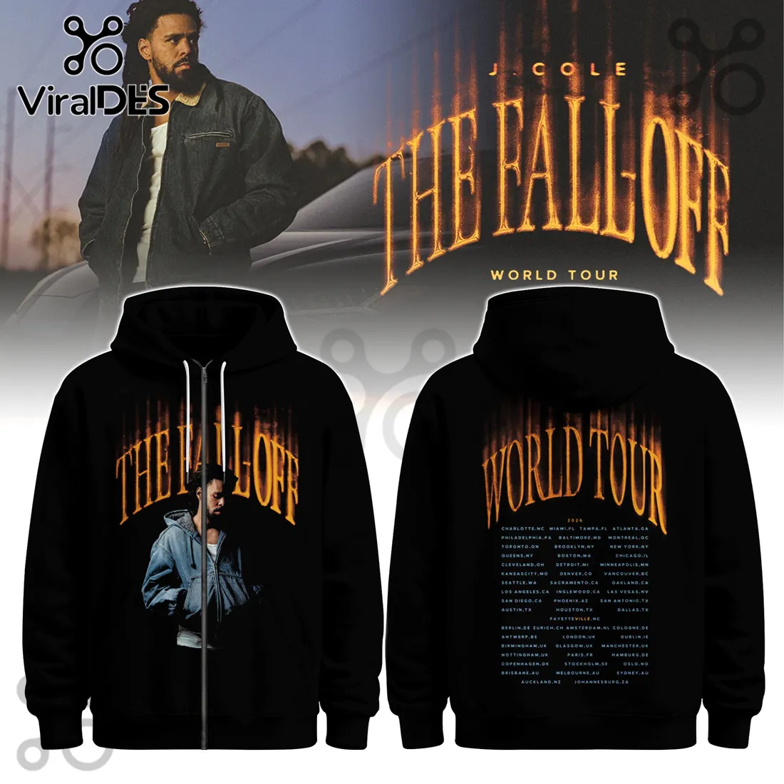 J. Cole The Fall Off 2026 World Tour Black Zip Hoodie J. Cole The Fall Off 2026 World Tour Black Zip Hoodie