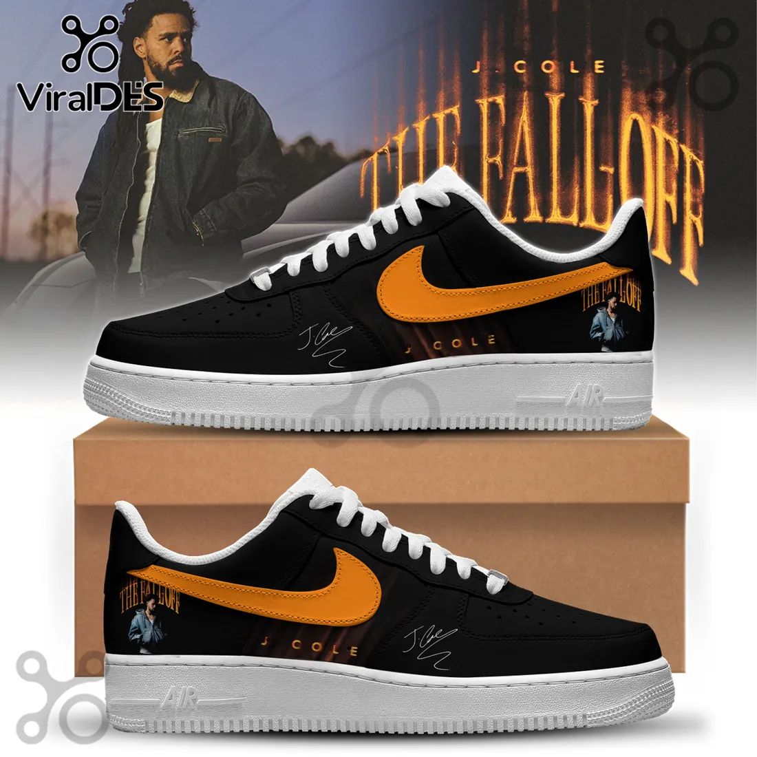 J. Cole The Fall Off Black Air Force 1 Sneakers J. Cole The Fall Off Black Air Force 1 Sneakers