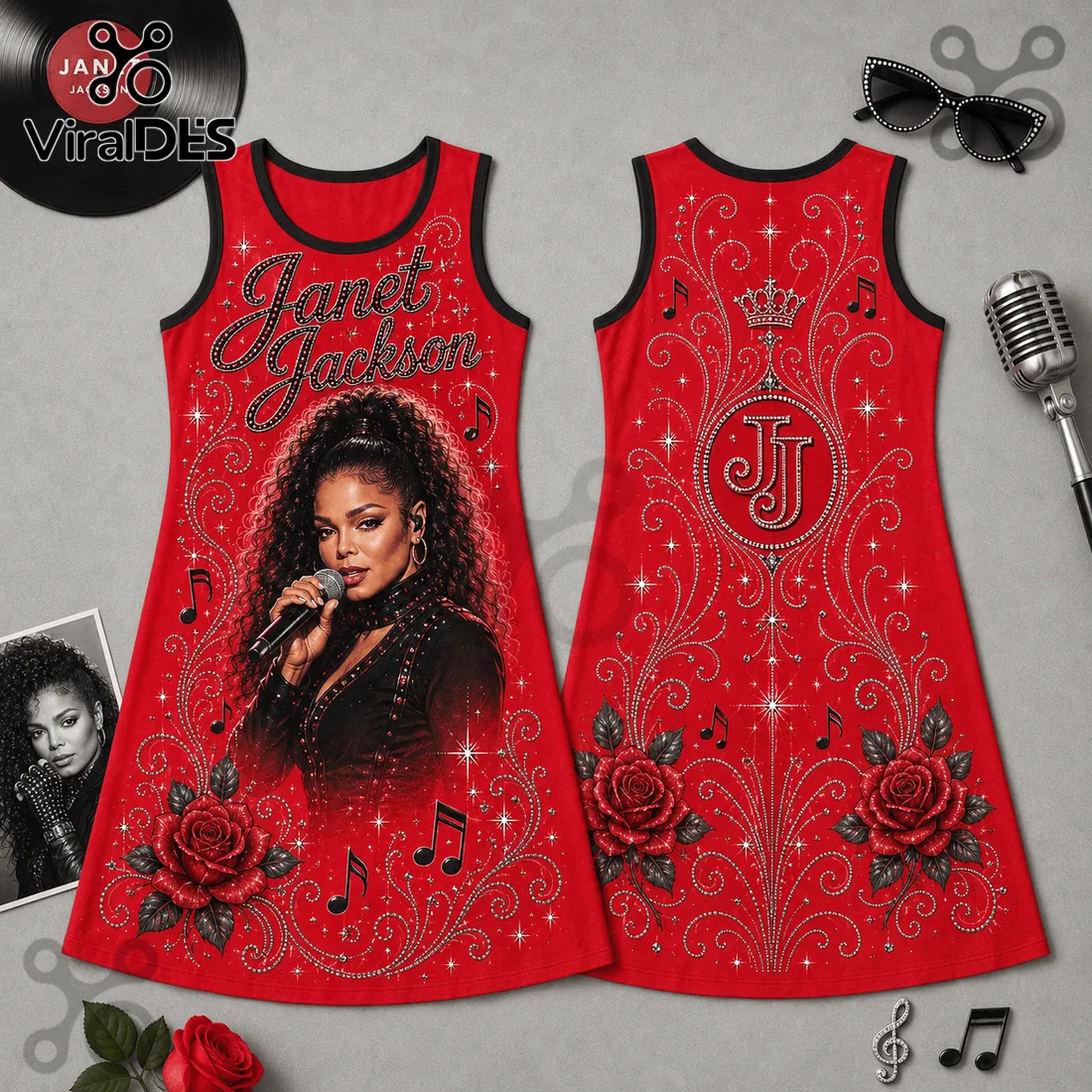 Janet Jackson Red Floral Sleeveless Dress Janet Jackson Red Floral Sleeveless Dress