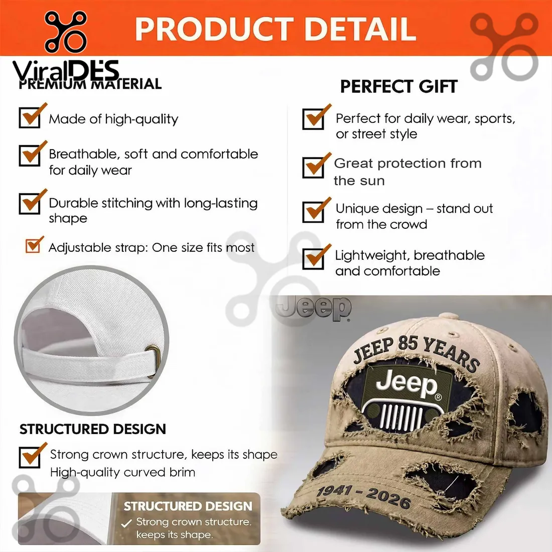 Jeep 85 Years 1941-2026 Distressed Tan Baseball Cap Jeep 85 Years 1941-2026 Distressed Tan Baseball Cap