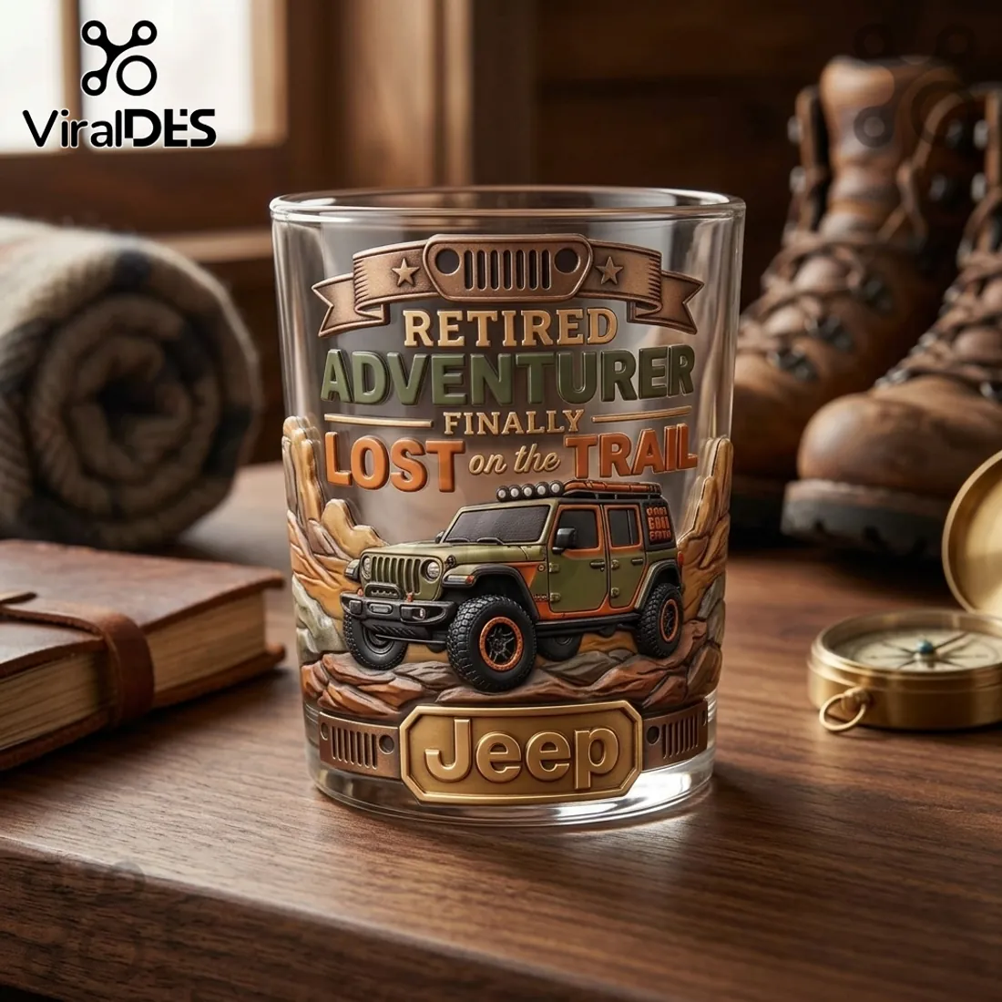 Jeep Retired Adventurer Embossed Whiskey Glass 2026 Jeep Retired Adventurer Embossed Whiskey Glass 2026