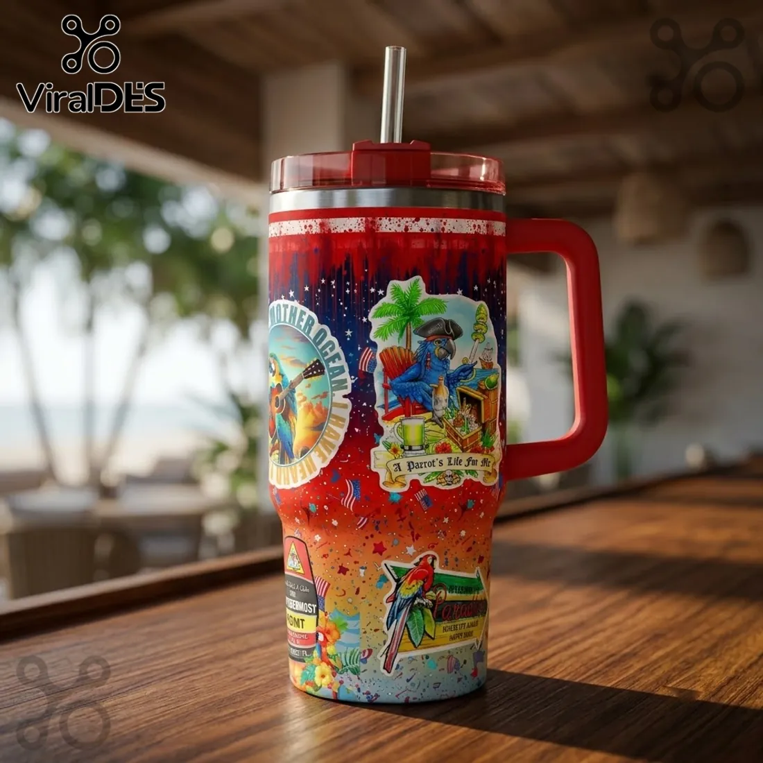 Jimmy Buffett Parrot Tropical 40oz Handle Tumbler Jimmy Buffett Parrot Tropical 40oz Handle Tumbler