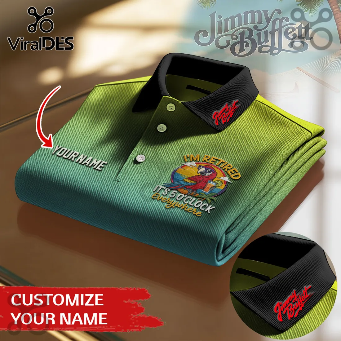 Jimmy Buffett Personalized Parrot Polo Shirt Jimmy Buffett Personalized Parrot Polo Shirt