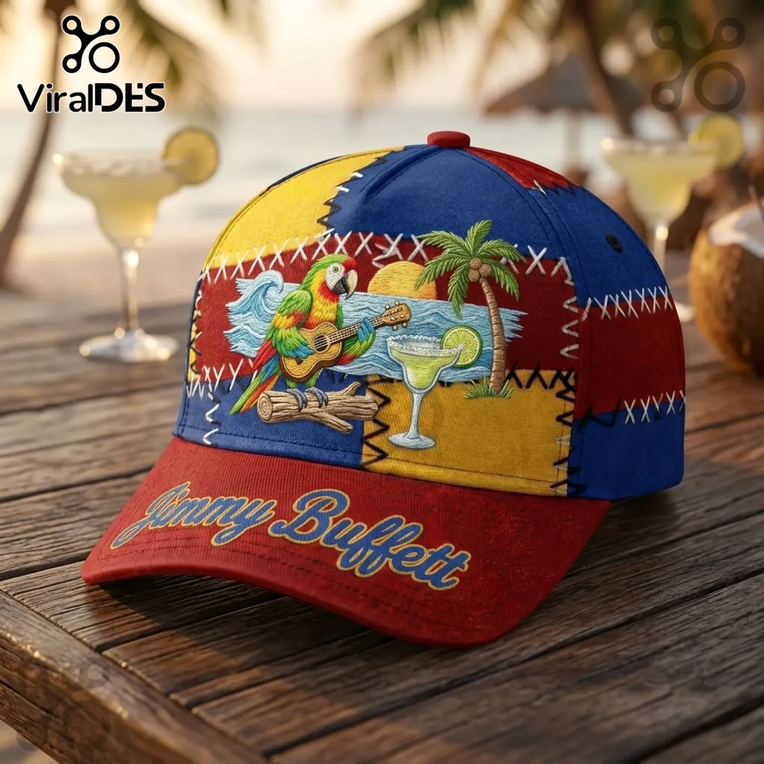 Jimmy Buffett Tropical Parrot Patchwork Baseball Cap Jimmy Buffett Tropical Parrot Patchwork Baseball Cap