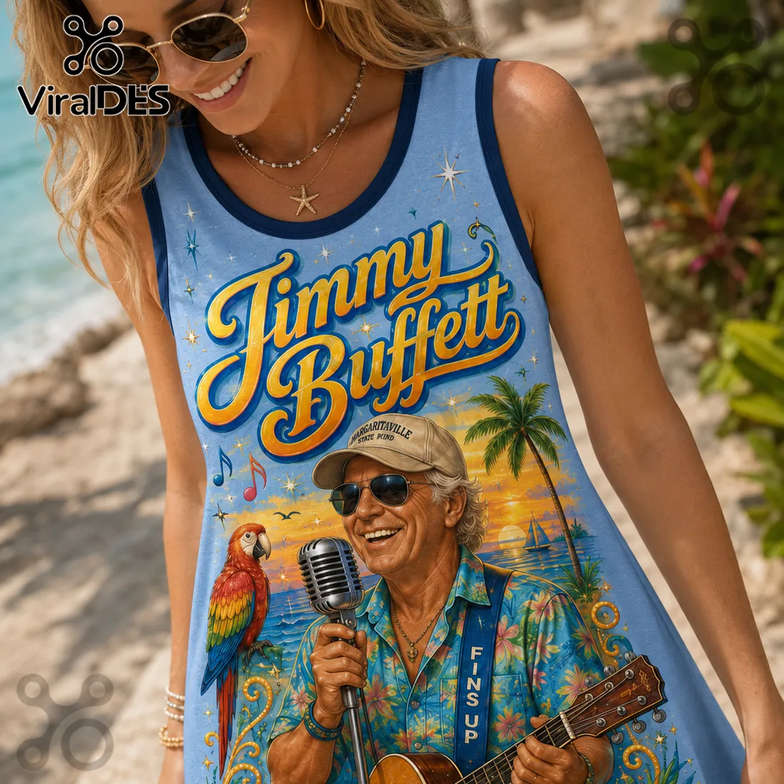 Jimmy Buffett Tropical Pattern Sleeveless Dress Jimmy Buffett Tropical Pattern Sleeveless Dress